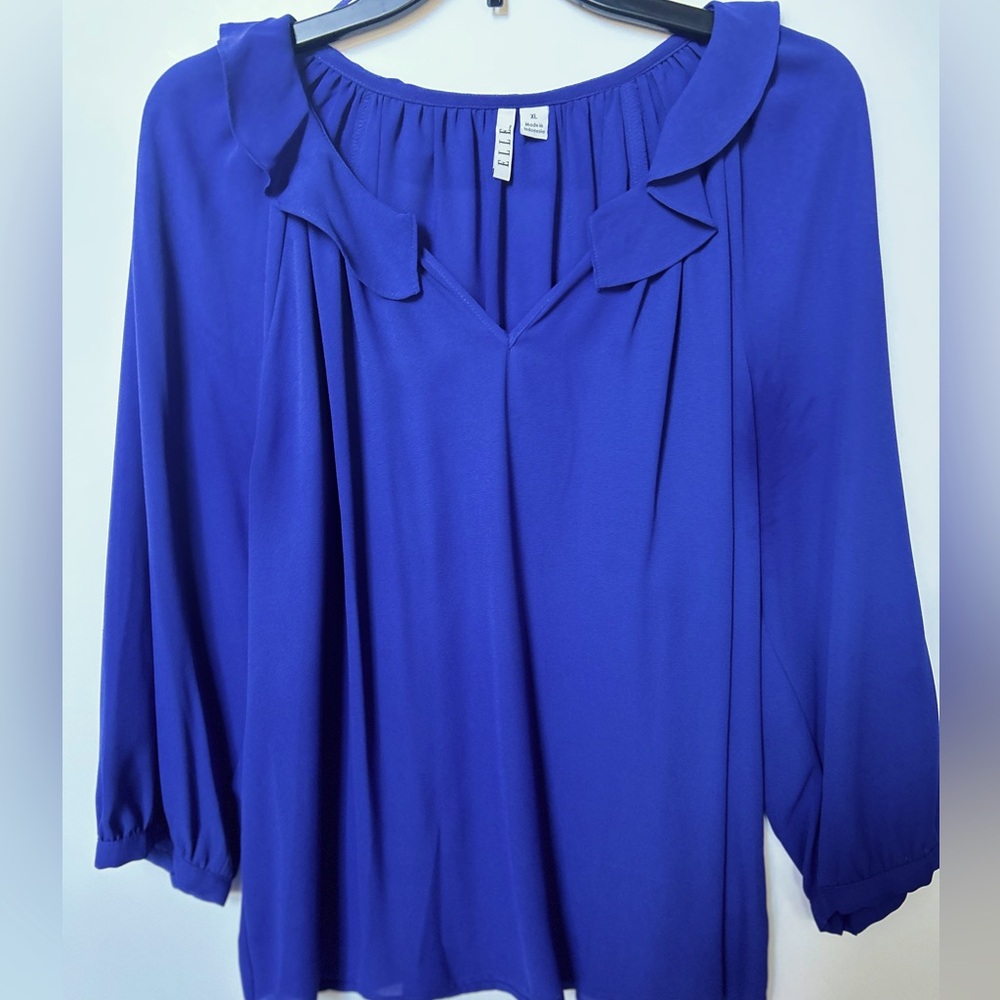 Elle Royal Blue Ruffle Neck Blouse